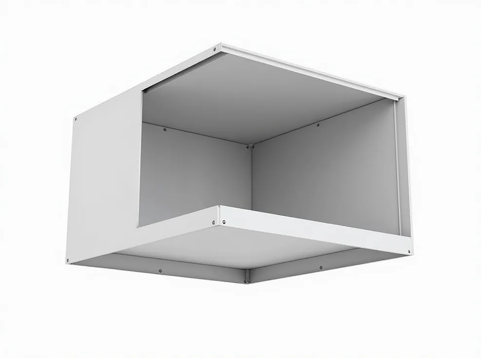 Ceiling mounted overhead storage box module showing dust seal structure