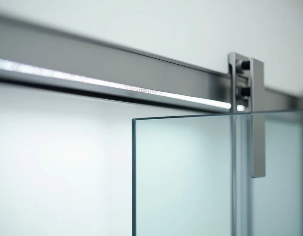 Rail mechanism and tempered glass door of wall climbing kitchen system
