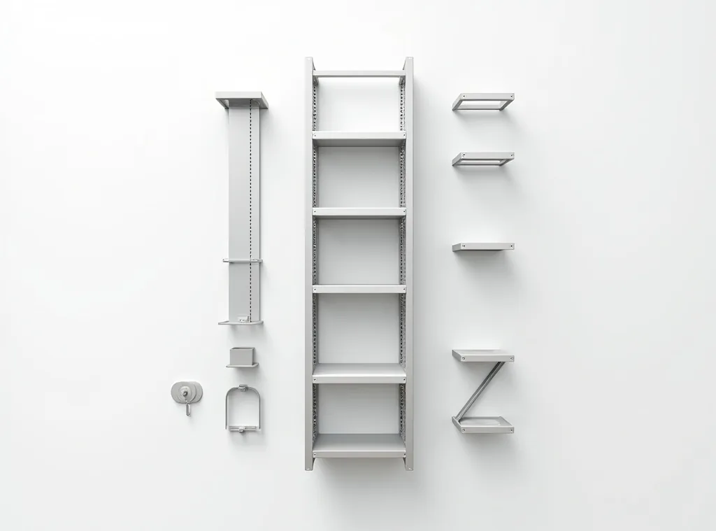 Tall vertical storage tower module disassembled into five rotating inner shelves